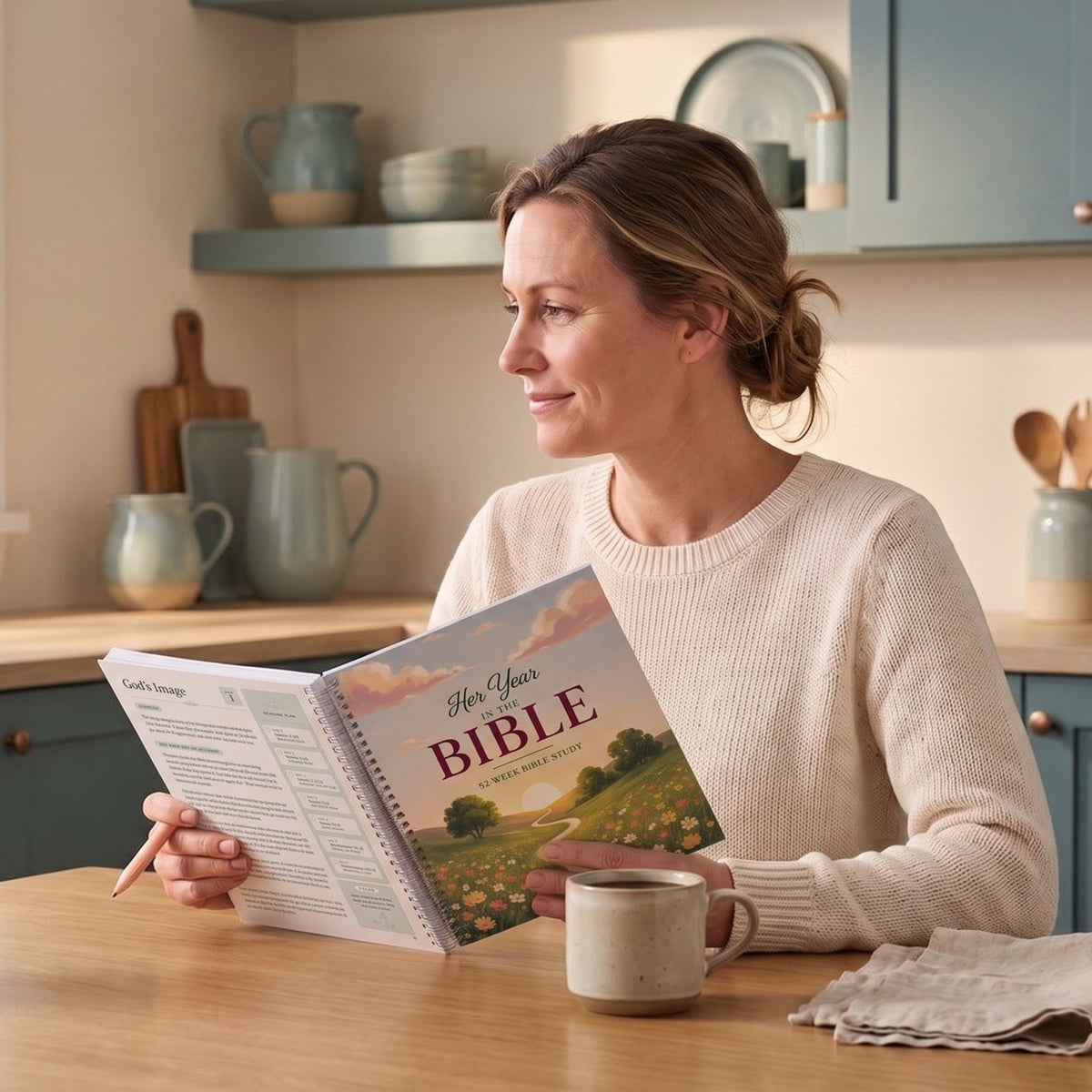 Reading Her Year in the Bible at the kitchen table