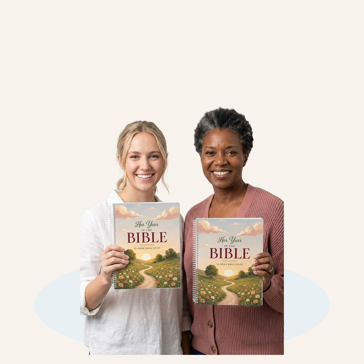 Two women holding Her Year in the Bible